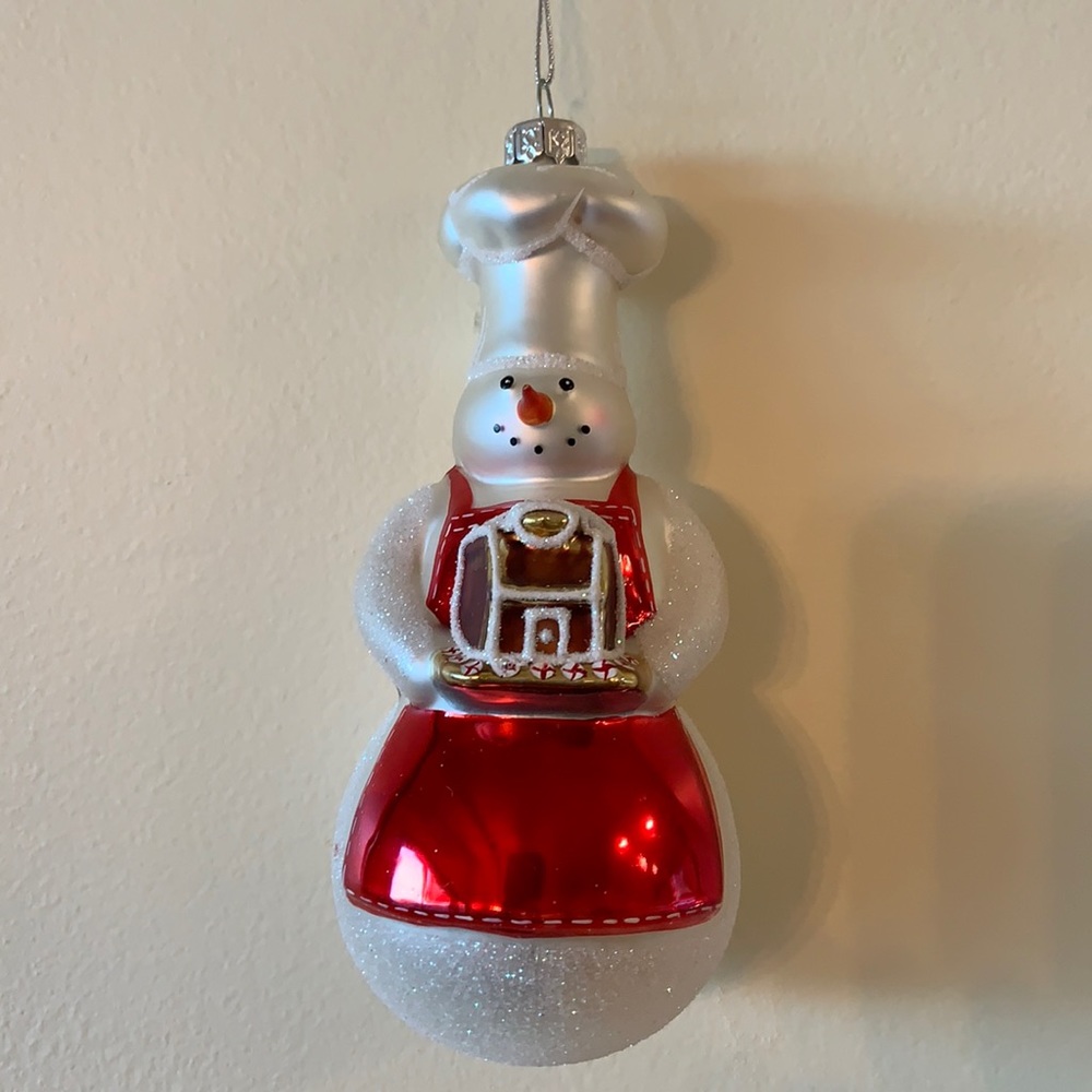Williams and Sonoma Glass Snowman Ornaments - Set of 3